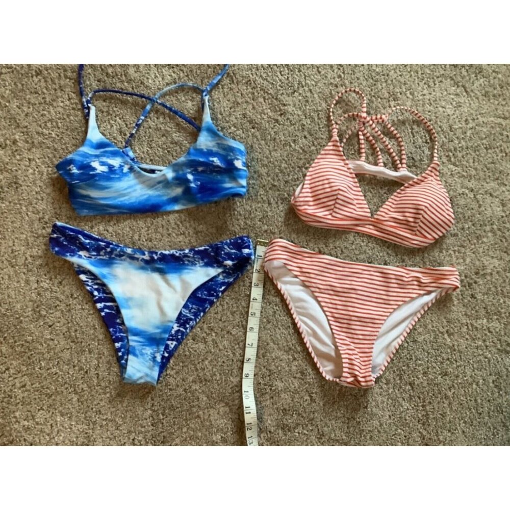 Cupshe Blue Marble & Coral Stripe Women's Bikini Set